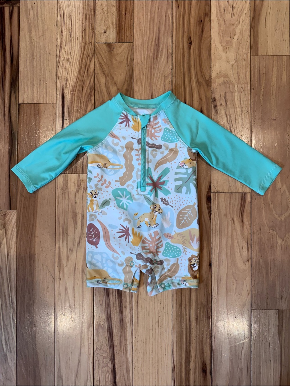 Disney Aqua & Tan Lion Print Long Sleeve One Piece Swimsuit